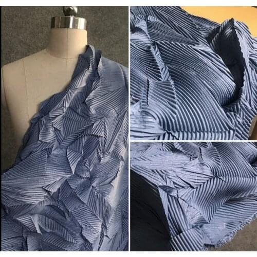 Haze blue retro louver texture pleated irregular muscle designer fabric
