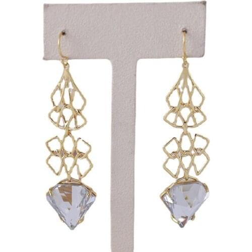 European and American jewelry wholesale geometric staggered lines inlaid with a single large diamond long earrings