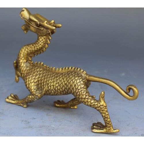 Chinese Bronze Copper Fengshui God Animal Beast Dragons Evil Statue NR