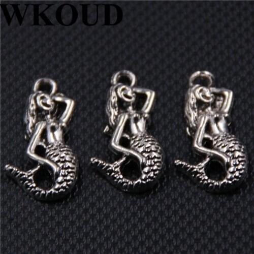 20pcs Antique Silver Color Mermaid Princess Necklace Earrings Pendant For woman Jewelry Crafts Making 23*13mm A16