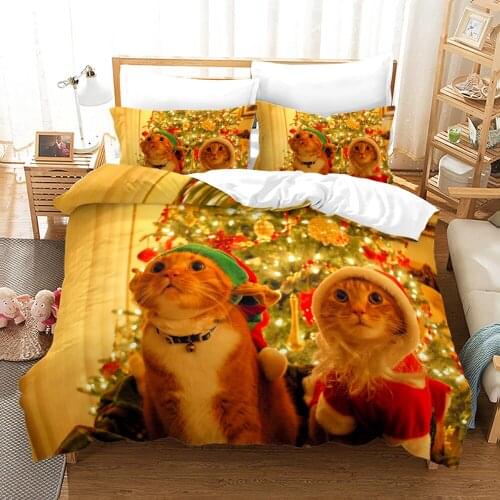 Christmas Cat Bedding Set Animals Duvet Cover Sets Comforter Bed Linen Twin Queen King Single Size Dropshipping