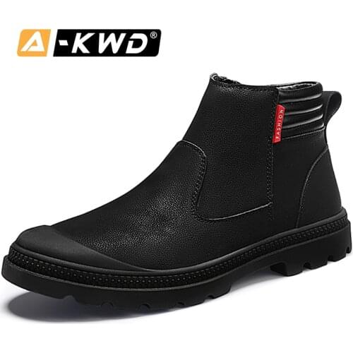 2019 Fashion Lightweight Men Winter Shoes Black Chelsea Men Boots Pu Leather Chaussure Homme Hiver Slip-on Sneakers Man Footwear