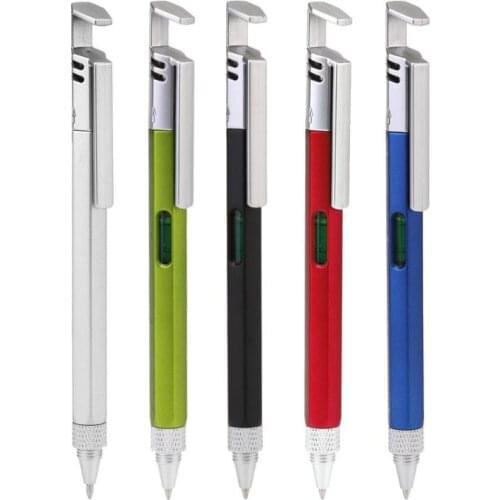 Multi-function Ballpoint Pen Mobile Phone Bracket Stand Screwdriver Level Scale Ruler Pen School Office Work Stationery