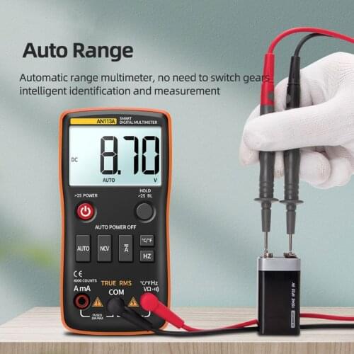 AN113A Digital Multimeter True RMS with Temperature Tester 4000 Counts Auto-Ranging AC/DC Transistor Voltage Meter