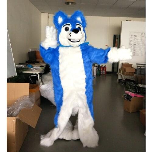 Ohlees In stock blue husky fursuit Mascot Costume Luxury Fox Dog plush Adult Size Halloween party Costumes High Quality