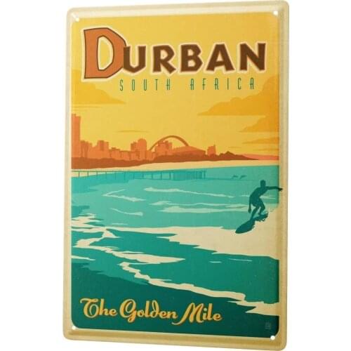 SINCE 2004 Tin Sign Metal Plate Decorative Sign Home Decor Plaques World Tour South Africa Durban Beach Surfer Metal Plate 8X12
