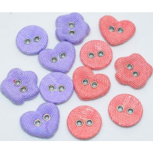 50pcs Fabric Covered Heart Flower Round Shape Buttons Decoration Chunky Two Hole eyelets Sewing Buttons Handmade Scrapbooking