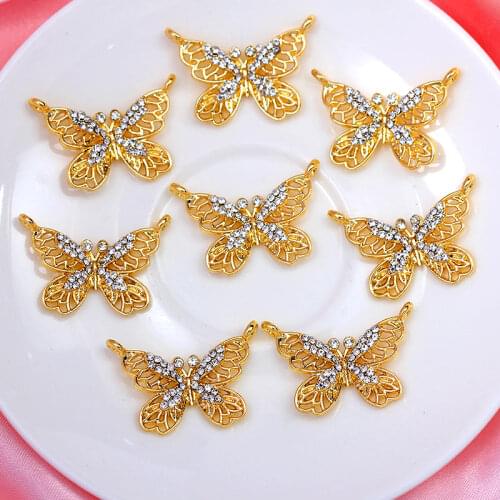 10Pcs 30x25mm Hollow Gold Color Metal Rhinestone Multilevel Butterfly Charm DIY Jewelry Accessories Finding Supplies For Jewelry