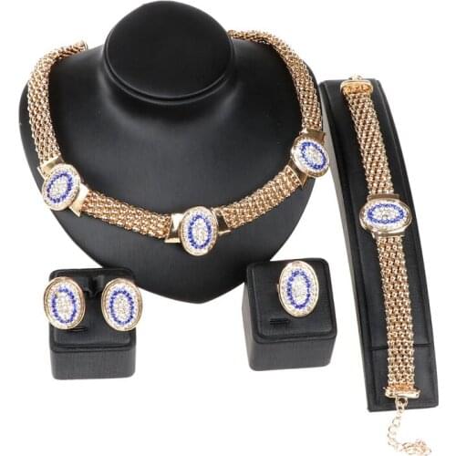 Gold Color Rhinestone Jewelry set beads african ticket for women Wedding dress bridal set bracelet earrings necklaces rings