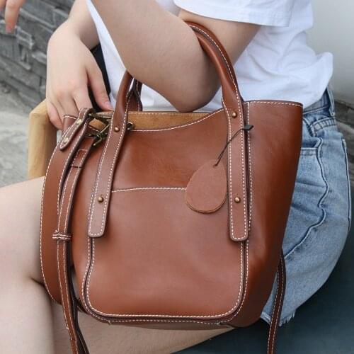 Women Leather Handbags Luxury Designer Bags Real Leather Bucket Bags & Liner Bag Natural Cowhide Shoulder Crossbody Female bag