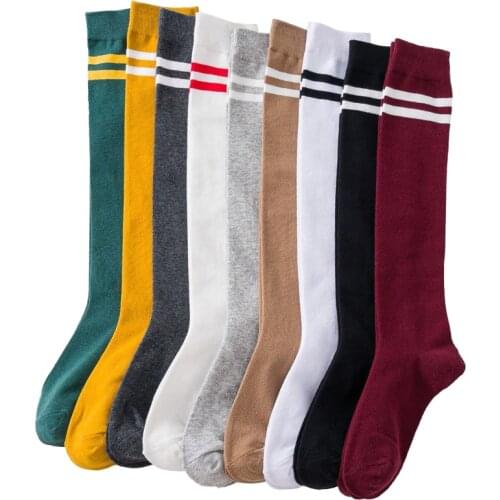 Candy Colored Stripes Cotton Sexy Women Long Socks Party Street Dancing Knee SockJapanese Korean Girl School Style Socks