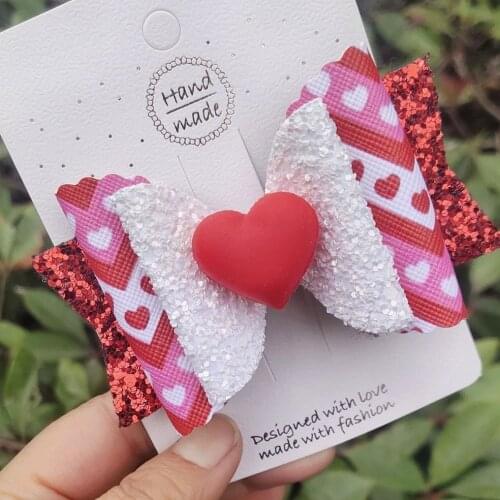 Thumblina Cute Heart Love Hairgrips Glitter Hair Bow Dance Party Hair Accessories Girls Spring Valentine Hair Bows