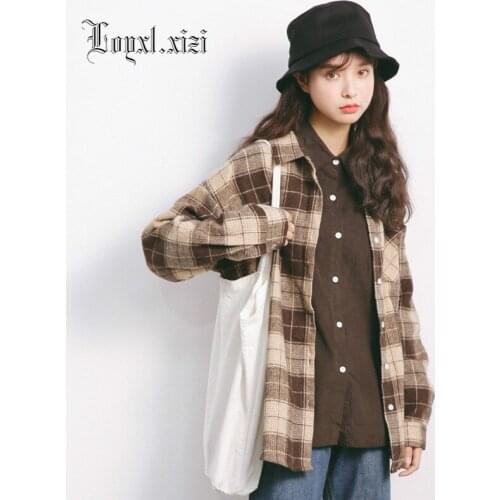 2018 spring new retro lattices loose shirt women long sleeved casual lattices LQ0024