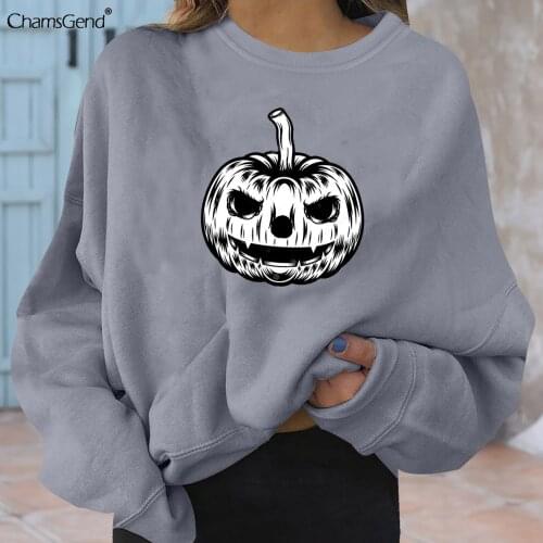 Woman Sweatshirts 2021 Autumn New Scary Pumpkin Print O-neck Knitted Pullovers Thick Winter Loose Hoodies Womens Clothing