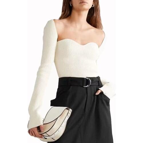 2021 Spring And Summer New Sexy Square Neck Sweater Long Sleeve Clothing High Waist Stretch Strapless Fashion Women