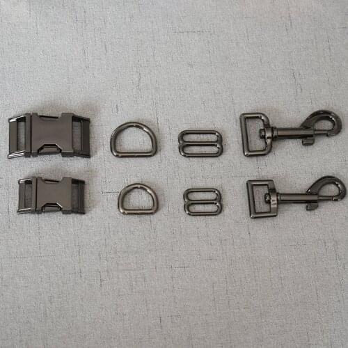 10 Sets 15mm 20mm 25mm Gun Black Metal D Ring Adjuster Belt Buckle Loop Snap Clip Hook For Dog Collar Leash Clasp DIY Accessory
