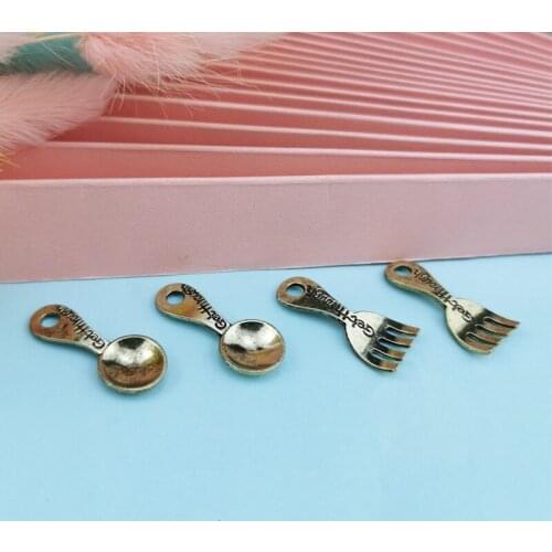 10Pcs/Lot Creative DIY Alloy Jewelry Accessories Ancient Gold Plating Tableware Spoon Fork Necklace Pendant Key Chain Pendant