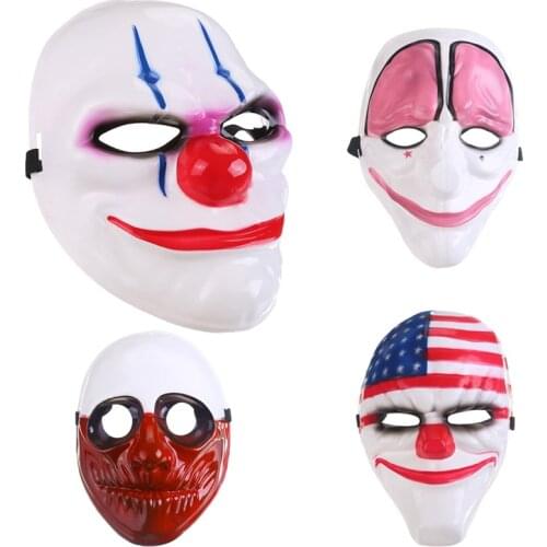 10pcs/lot Dallas/Wolf/Chains/Hoxton Clown Masks for Masquerade Party Scary Clowns Mask Payday 2 Halloween Horrible Mask