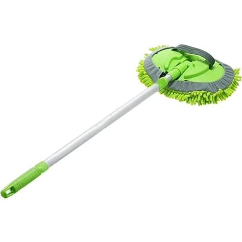 2 in 1 Car Wash Mop Mitt with Long Handle, Chenille Microfiber Car Wash Dust Brush Extension Pole 24-46In, Scratch Cleaning Tool