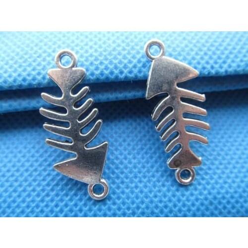 50pcs Antique Silver/Antique Bronze Fishbone/Fish Bones Connector Pendant Charm/Finding,for Bracelet ,DIY Accessory