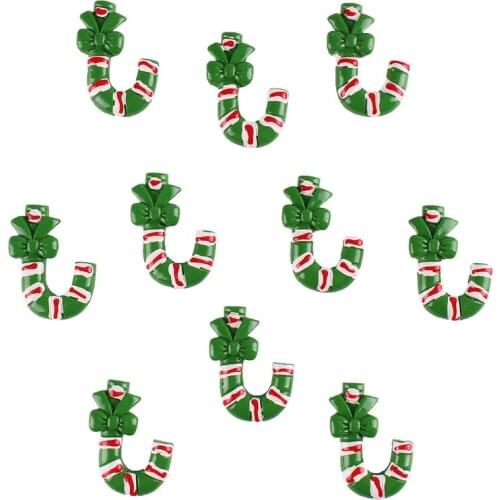 50pcs Cute Green Christmas Candy Cane Resin Scrapbooking Hair Bow Center Crafts Embellishment Flatback Charms Cabachons