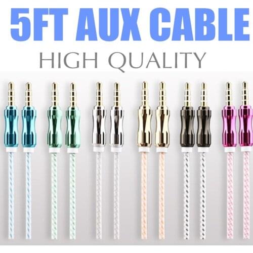 500pcs/up 5FT 3.5mm AUX Audio Cables 1.5M Male To Male Stereo Car Extension Braided Woven Fabric Audio Cable for iphone 7 6S S7