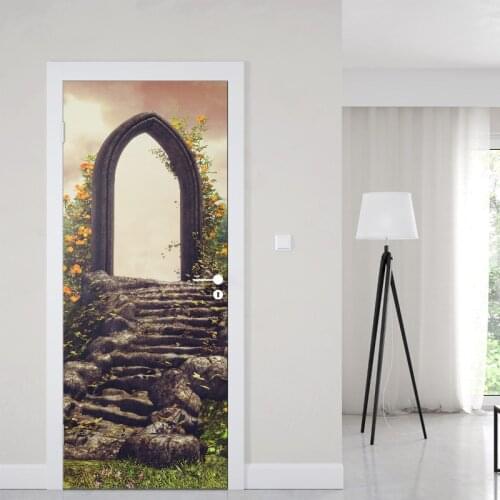 77x200cm Door Sticker SelfAdhesive Decal Home Decor DIY Living Room PVC Waterproof 3D Print Sticker Art Stone ladder