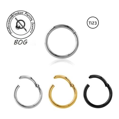 BOG-Lot 3 Pieces Titanium G23 Hinged Septum Clicker Segment Nose Ring Lip Ear Cartilage Daith Piercing 16g 14g