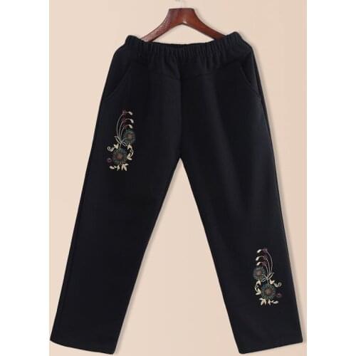 Spring Summer Middle-aged Mother Pants Casual Loose High Waist Female Trousers Fashion Embroidery Straight Pants For Women