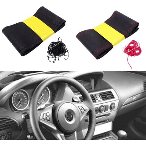 Car Steering Wheel Cover Leather Steering-wheel With Needle And Thread Hand Sewing For Ford Focus 2 3 Kia Benz Smart Nissan