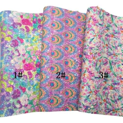 Flowers Leopard Peacock Printed Chunky Glitter Vinyl Fabric Sheet Felt Backing Synthetic Faux Vinil Bows Earrings DIY R101