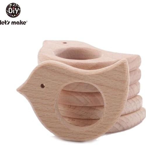 Lets Make Beech Wooden Teethers Bird 50pcs/lot Food Grade Handmade Pigeon Teether Wooden Animal Teethers Kit
