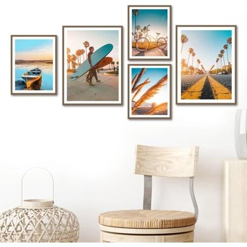 Surfboard Boat Bicycle Reed Coconut Tree Wall Art Canvas Painting Nordic Posters And Prints Wall Pictures For Living Room Decor