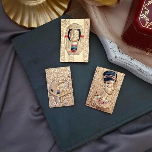 FFLACELL 2020 Stereoscopic Baroque Golden Portrait Geometric Figure Metal Rectangle Brooches Pins Pharaoh Egyptian Jewelry