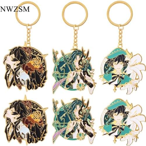 Genshin Impact Zhongli Venti Keychain game character Ganyu metal badge brooch pendant accessory gift