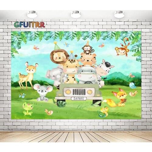 GFUITRR Jungle Safari Photography Backdrop Baby Shower Birthday Party Photo Background Wild Animal Lion Studios Booth Props
