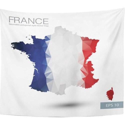 Blue Abstract France Map Geometric Polygonal Design Flag Overlay on with White Europe Tapestry Home Decor Wall Hanging