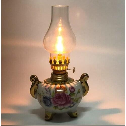Small Size H16.5cm Nostalgia Ceramic Kerosene Lamp Lantern China Style Decoration Props Oil Lights Vintage Night Lights Lamp
