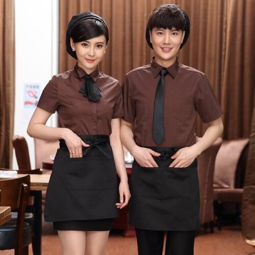 Waiters work clothes set hotel catering fast food coffee shop blue uniforms west bar workwear+apron sales free shipping workwear
