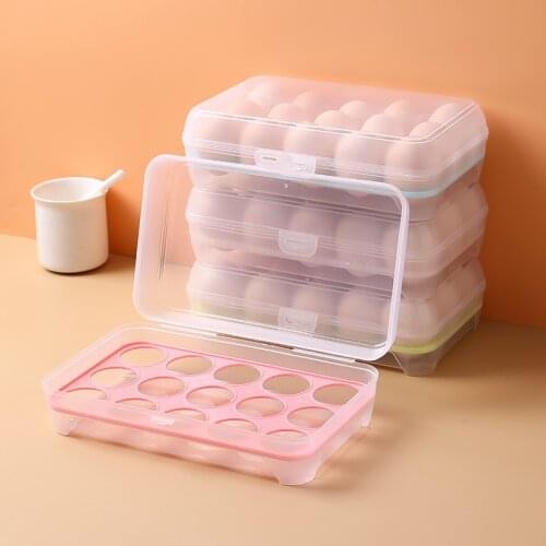 Kitchen Accessories 15 Compartment Refrigerator Egg Crisper Plastic Portable Food Storage Box Transparent Egg Carton