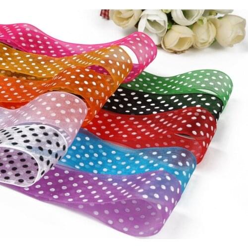 5yards/10yards 1"28mm Width Dot Printed Organza Lace Ribbon DIY Craft for Packing Bow Garment Sewing Accessories GRB43-01