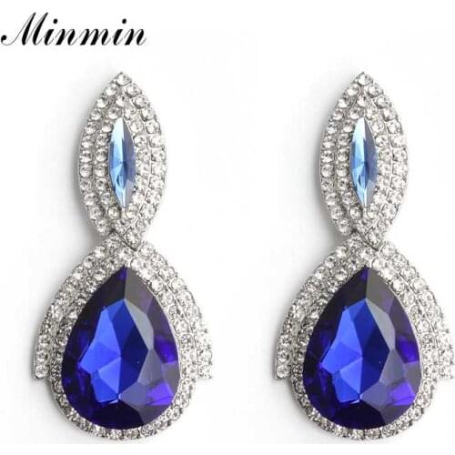 Minmin Trendy Shiny Crystal Wedding Bridal Drop Earrings for Women Luxury Teardrop Large Dangle Earrings Fashion Jewelry MEH1435