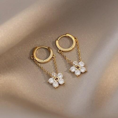 Fashion Lovely Zirconia Flower Drop Hoop Earrings Gold Small Huggie Hoop Earring for Women Korean Simple Jewelry Piercing Earing