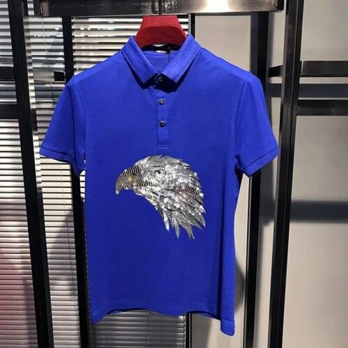 Summer Male Polo BodyBuilding Short-Sleeved Hot Drilling Pilot Korean Version Of Slim Cotton Mens Sale Lapel Shirt Brand