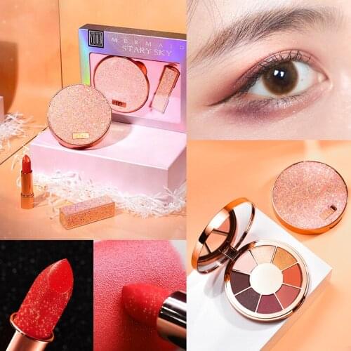 Xixi starry sky makeup set matte eyeshadow palette sexy red lipstick pencil gift waterproof long lasting shimmer eyeshadow AC085