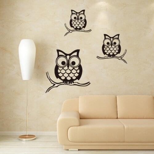 Black Owl Wall Decals PVC Wall Sticker Poster for Home Decorations Removable for Kids Room 57x58cm CP0391
