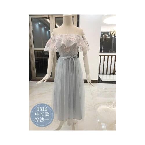 Muyoms New Arrival Sweet A-line Floral Embroidery Mid-calf Cloak Sleeves Slash Neck Lace Dress Summer Dress Women Party Dresses