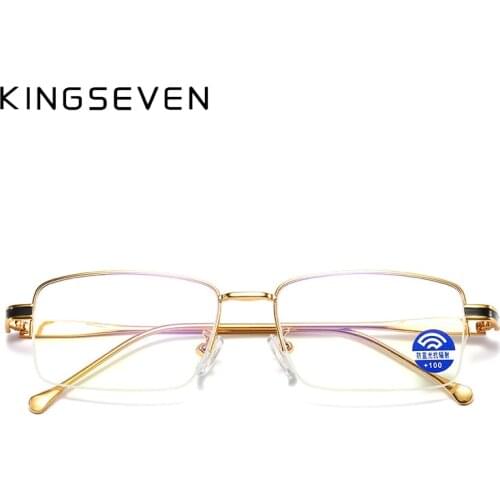 KINGSEVEN 2021 New Half Frame Reading Glasses Brushed Reading Glasses Mens Anti-Blu-ray Reading Glasses HD