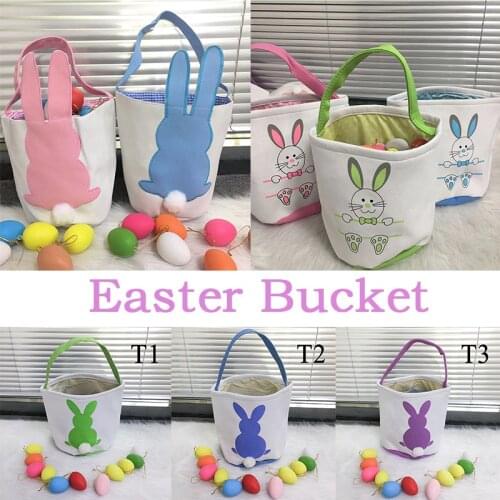 Wholesale Easter Bunny Bucket 10 Styles Happy Easter Egg Toy Hunt Basket Canvas Cute Rabbit Handbag For kids Party Gift
