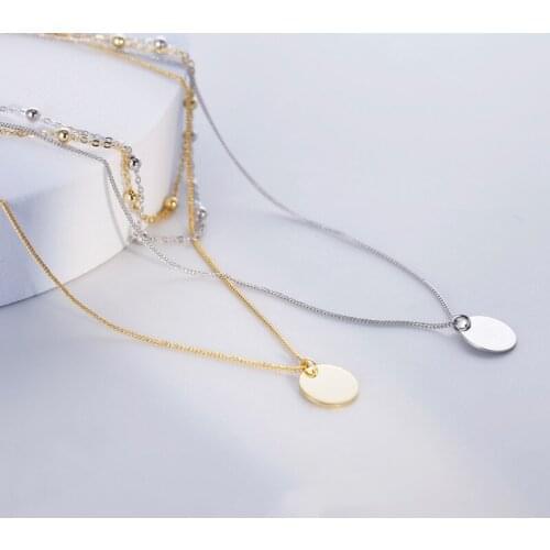Double Layered 925 Sterling Silver for Women Necklace Exquisite Silver Small Round Piece Pendant Clavicle Chain Necklace